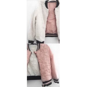 💕Girls Faux-Fur Reversible Bomber Jacket